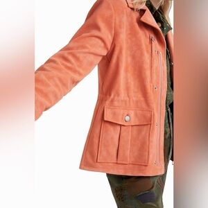 NWT DESIGUAL UTILITY  JACKET SIZE MEDIUM SALMON PINK ORANGE VEGAN LEATHER